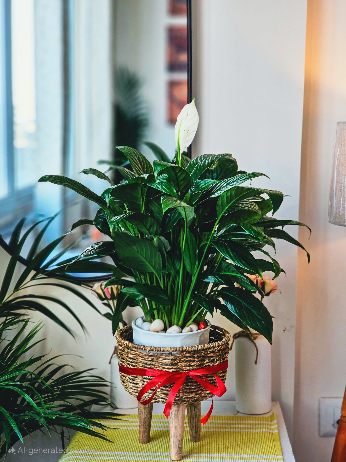 Peace Lily (Spathiphyllum) — Big Size + Premium ceramic pot with flush saucer