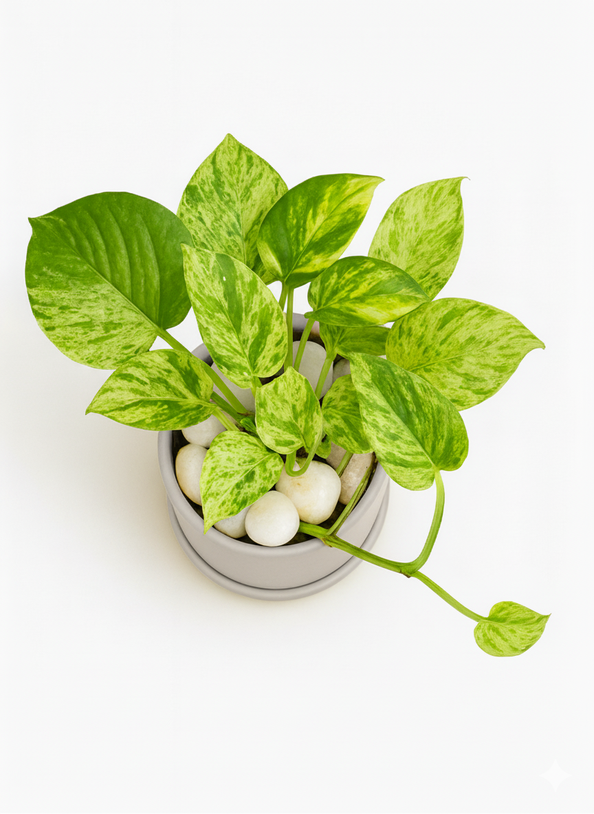 Marble Queen Pothos — Round Pot + Saucer